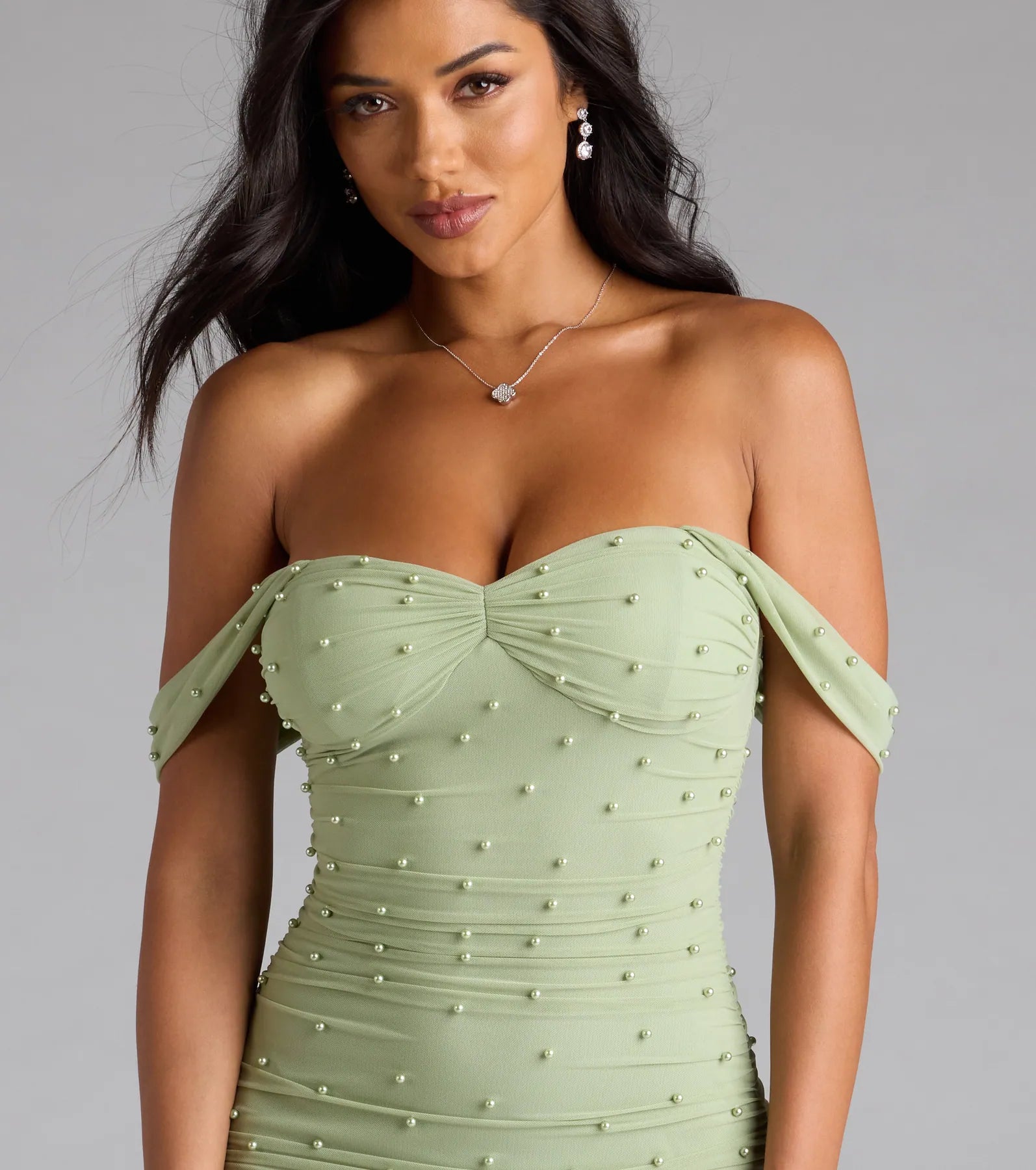 Pearl Babe Off-The-Shoulder Midi Dress - Image 4