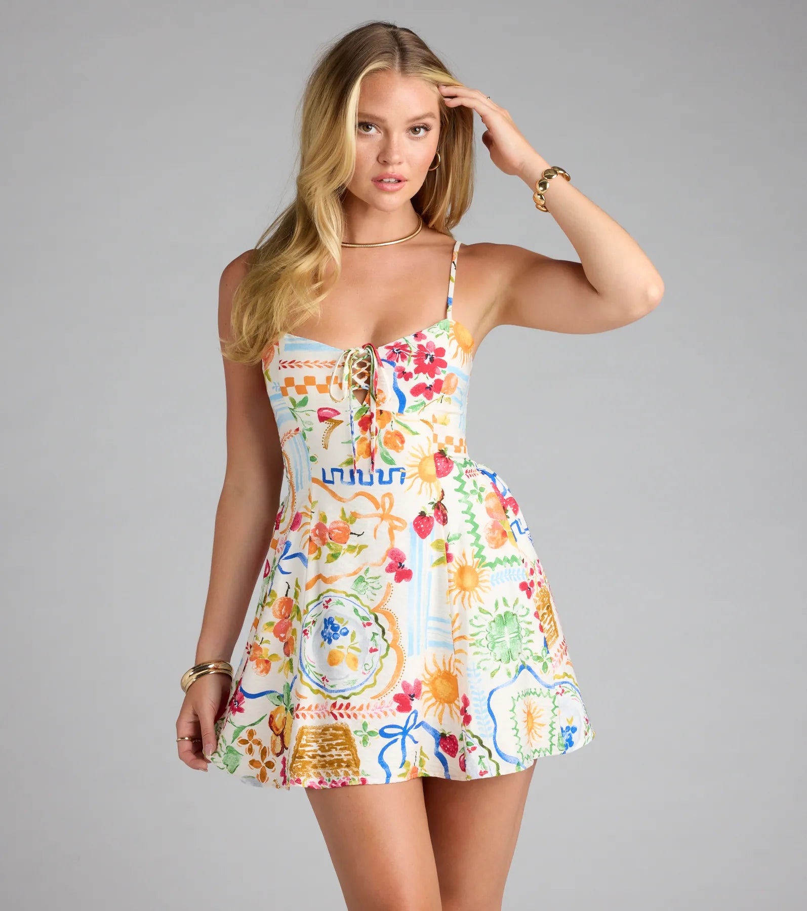 Getaway Bound Lace-Up Print A-Line Dress - Image 2