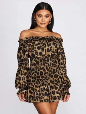Cool Cat Leopard Off Shoulder Mini Dress