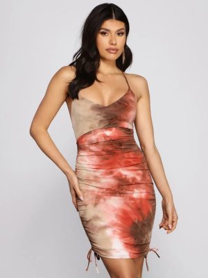 Fabulously Retro Ruched Tie Dye Dress