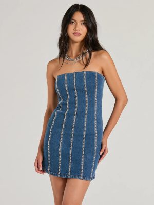 Tell Me About It Stud Strapless Denim Mini Dress