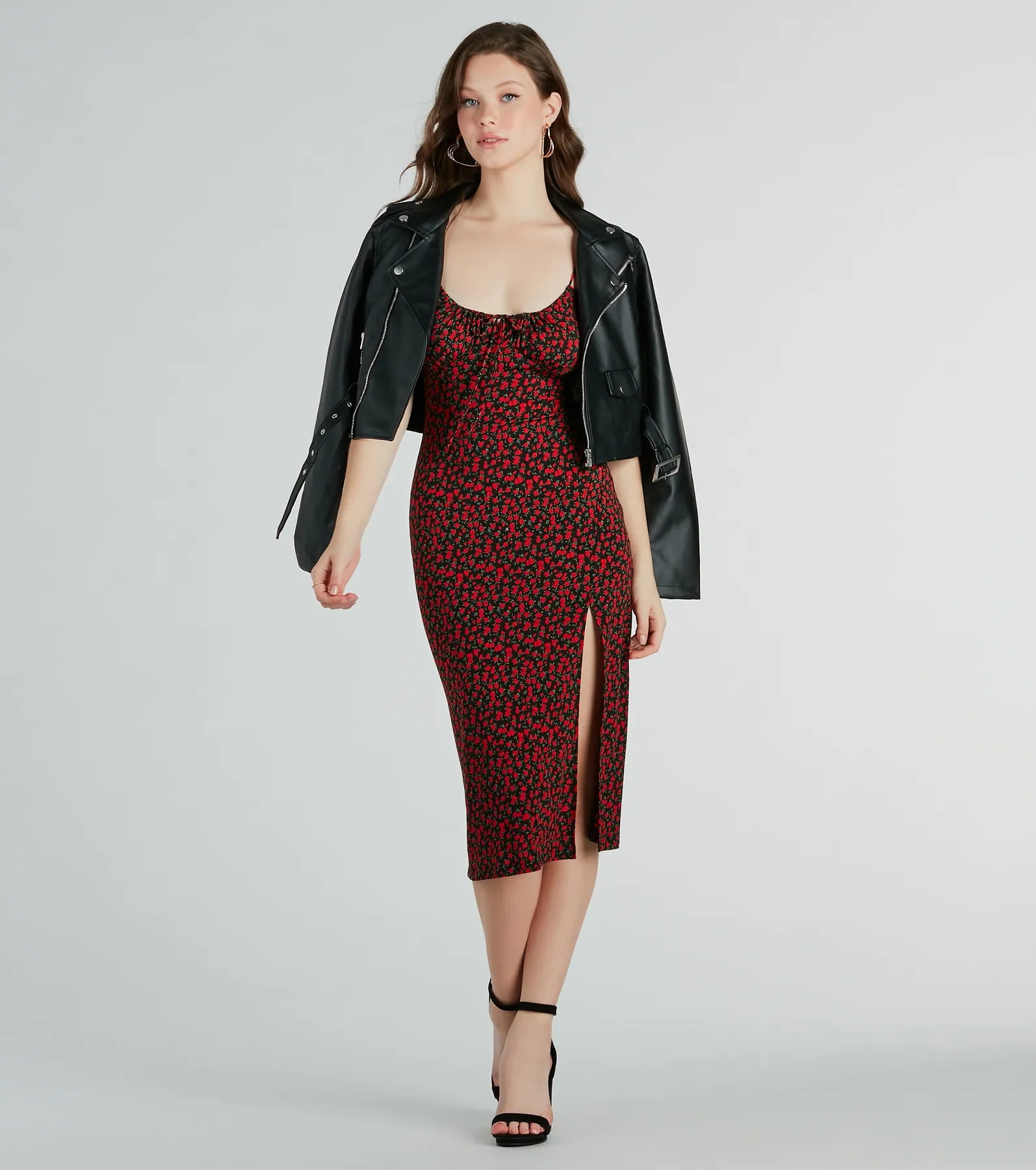 Sweet Flair High Slit Ditsy Floral Knit Midi Dress - Image 5