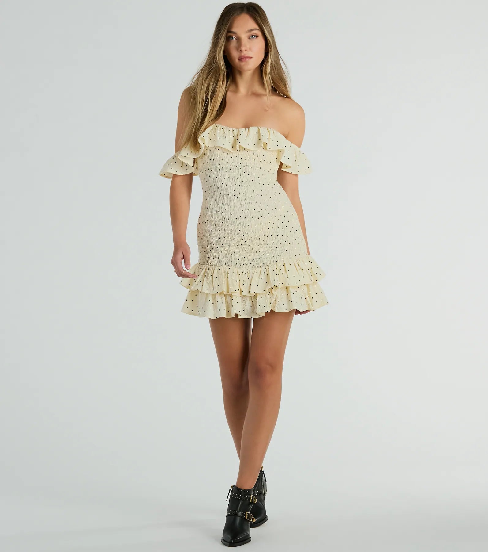 Best Spot To Be Off-The-Shoulder Polka Dot Mini Dress - Image 3