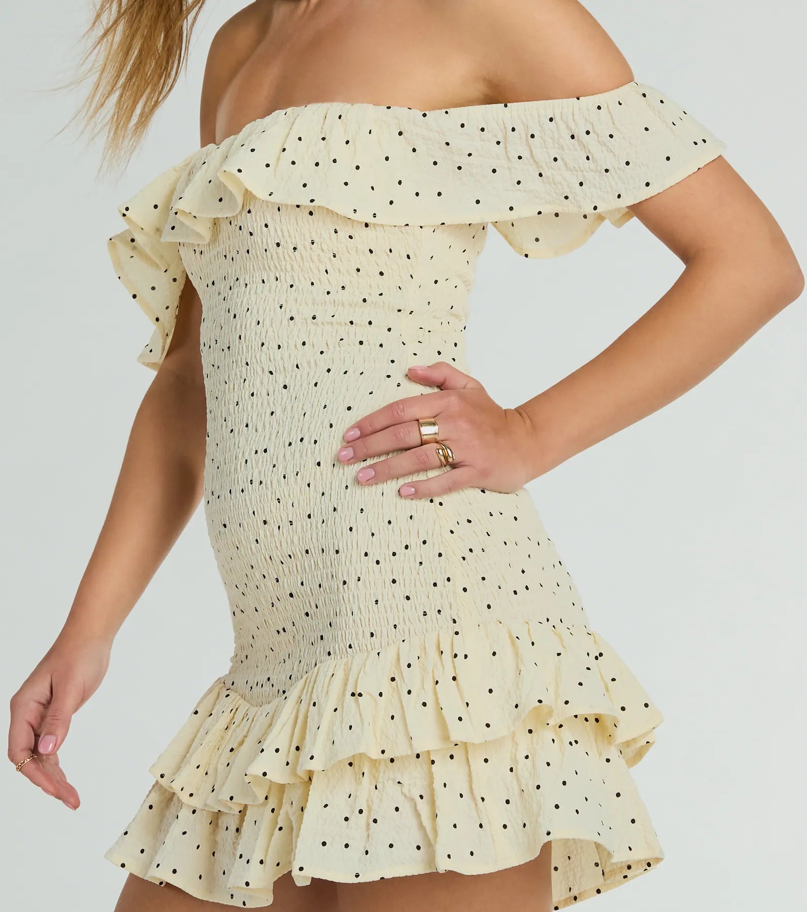Best Spot To Be Off-The-Shoulder Polka Dot Mini Dress - Image 4