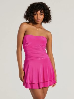 Flirty Allure Strapless Ruffled Skater Dress
