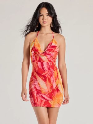 Getaway Girl Halter Open Back Tropical Mini Dress