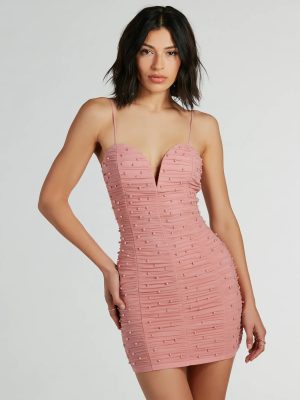 Pearly Babe Ruched Mesh Party Dress