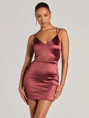 Simply A Stunner Lace-Up Bodycon Satin Mini Dress
