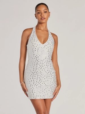 Forever Sparkling V-Neck Halter Rhinestone Mini Dress
