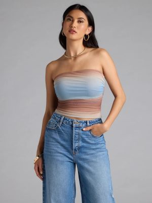 Artsy Allure Abstract Print Mesh Tube Top