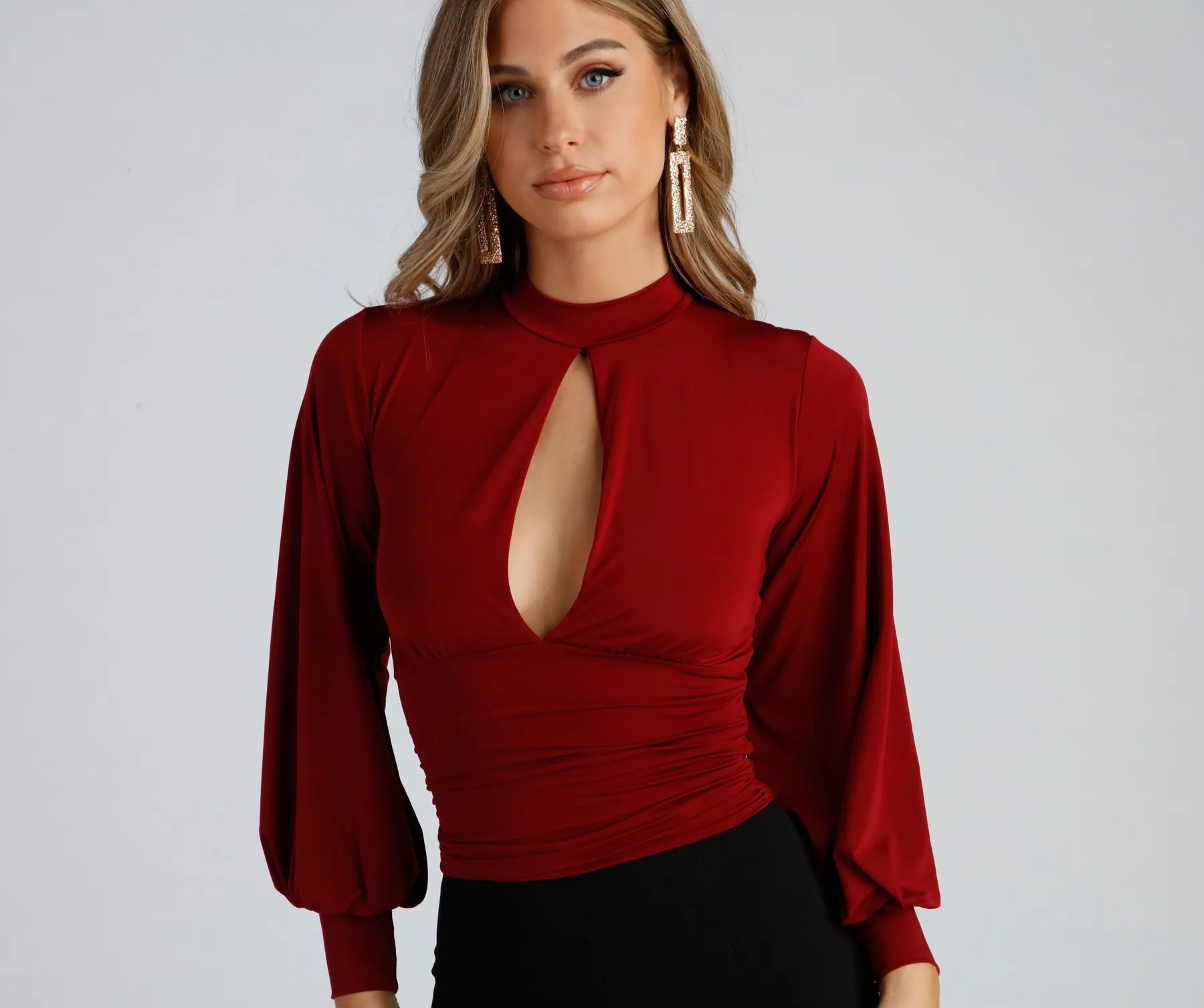 Chic Edition Mock Neck Keyhole Top - Image 4