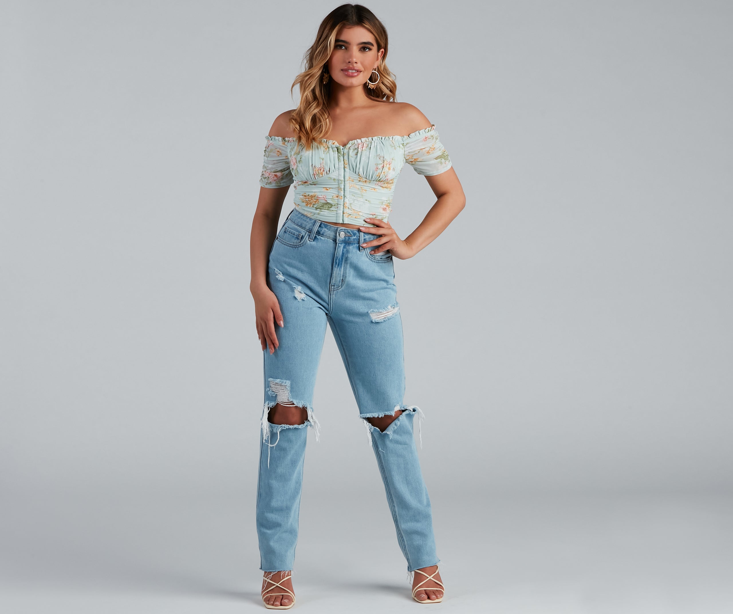Floral Frolic Mesh Ruffle Bustier - Image 3