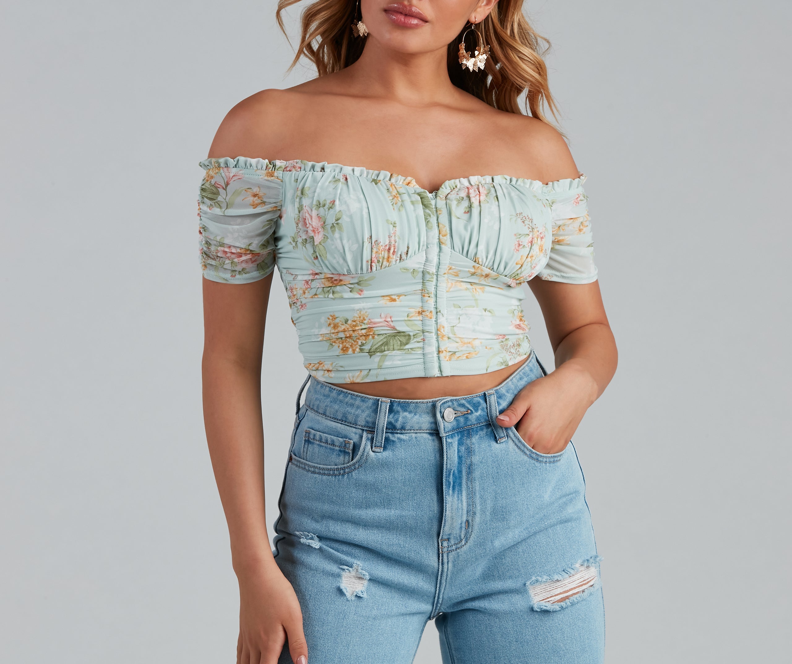 Floral Frolic Mesh Ruffle Bustier - Image 4