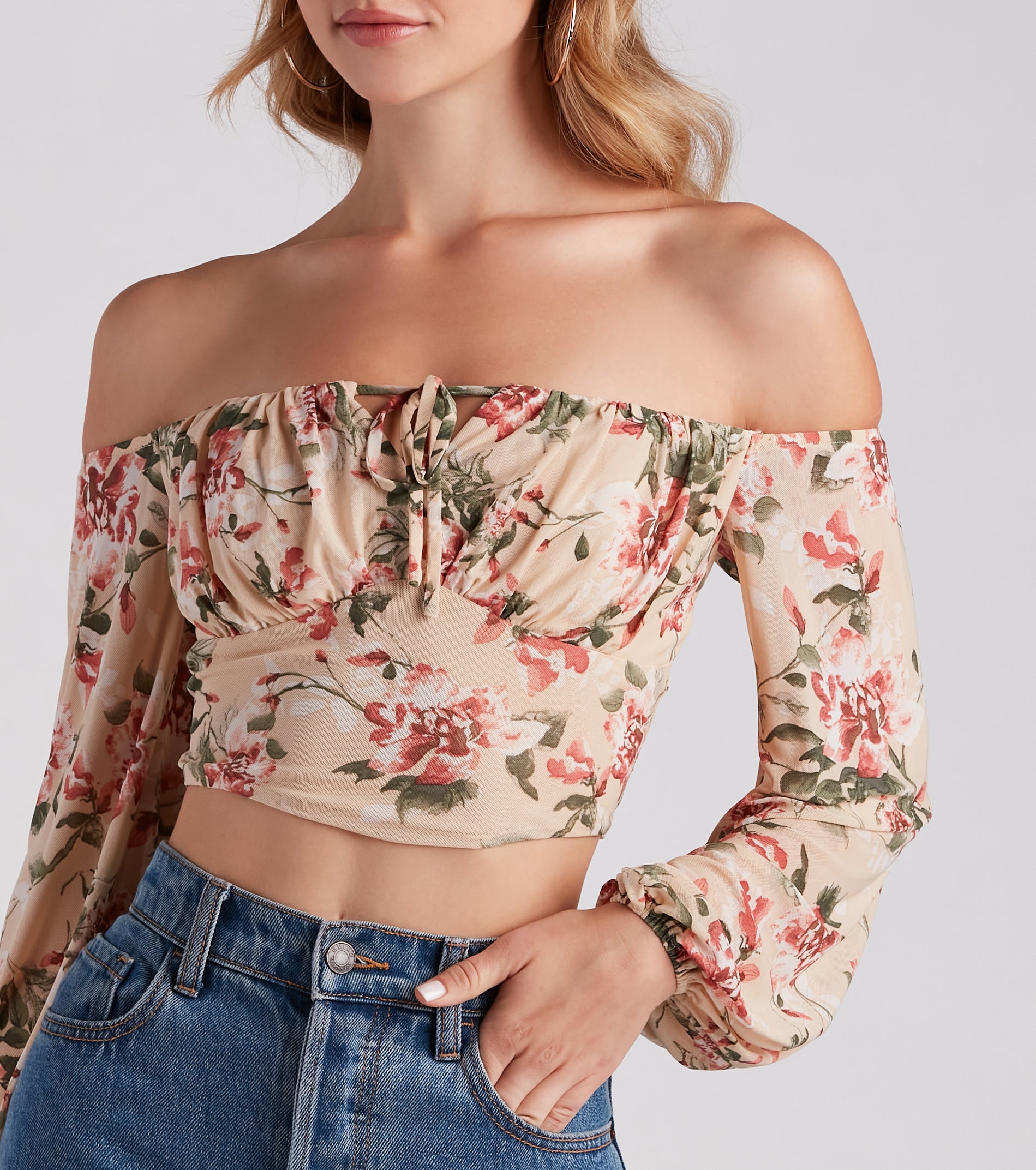 Flawless Floral Mesh Tie Crop Top - Image 4