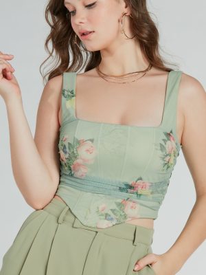Blooming Beauty Floral Ruched Mesh Corset Top