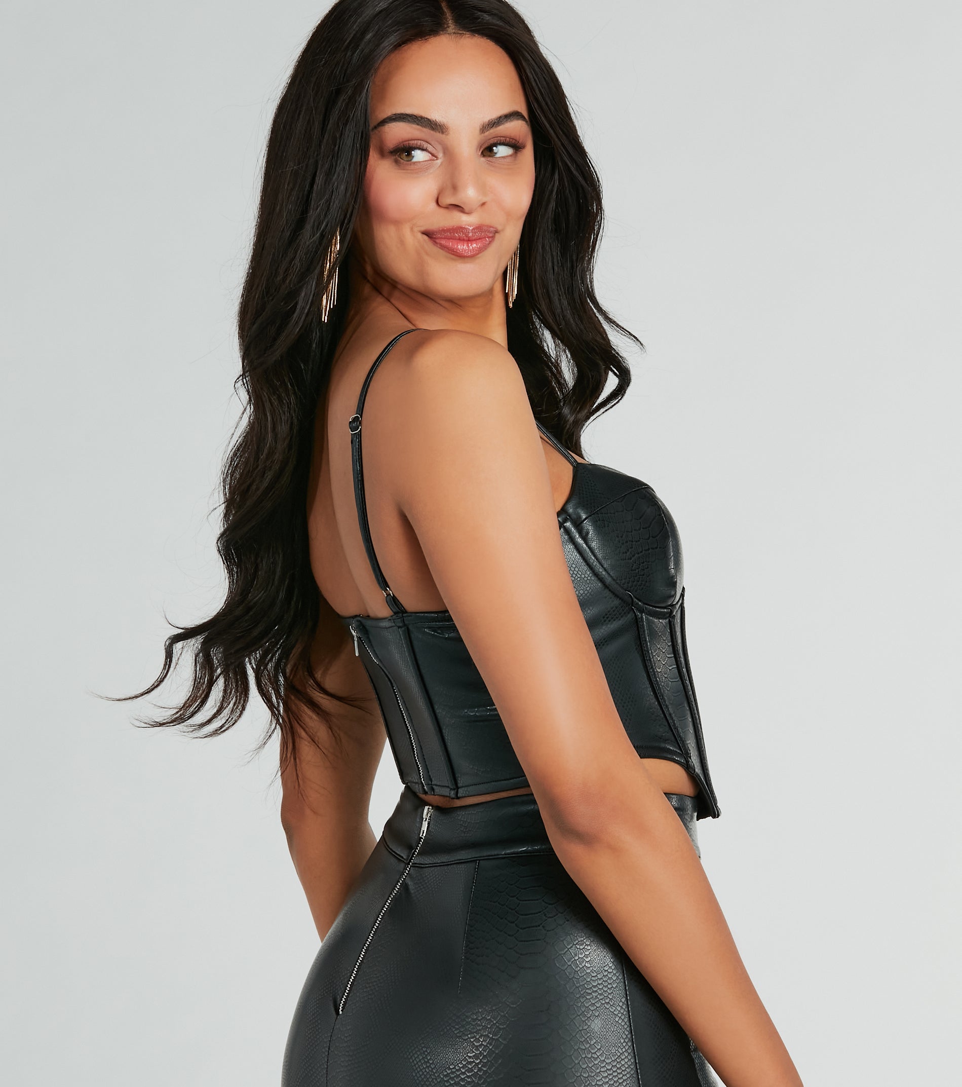 Sultry Snake Print Faux Leather Bustier Top - Image 2
