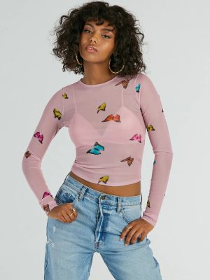 Butterfly Effect Long Sleeve Mesh Crop Top