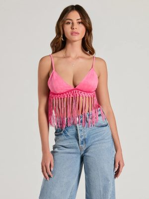 Fringed Out Triangle Fringe Beaded Crop Top
