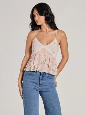 Flirty Ruffled Floral Mesh Lace Trim Top