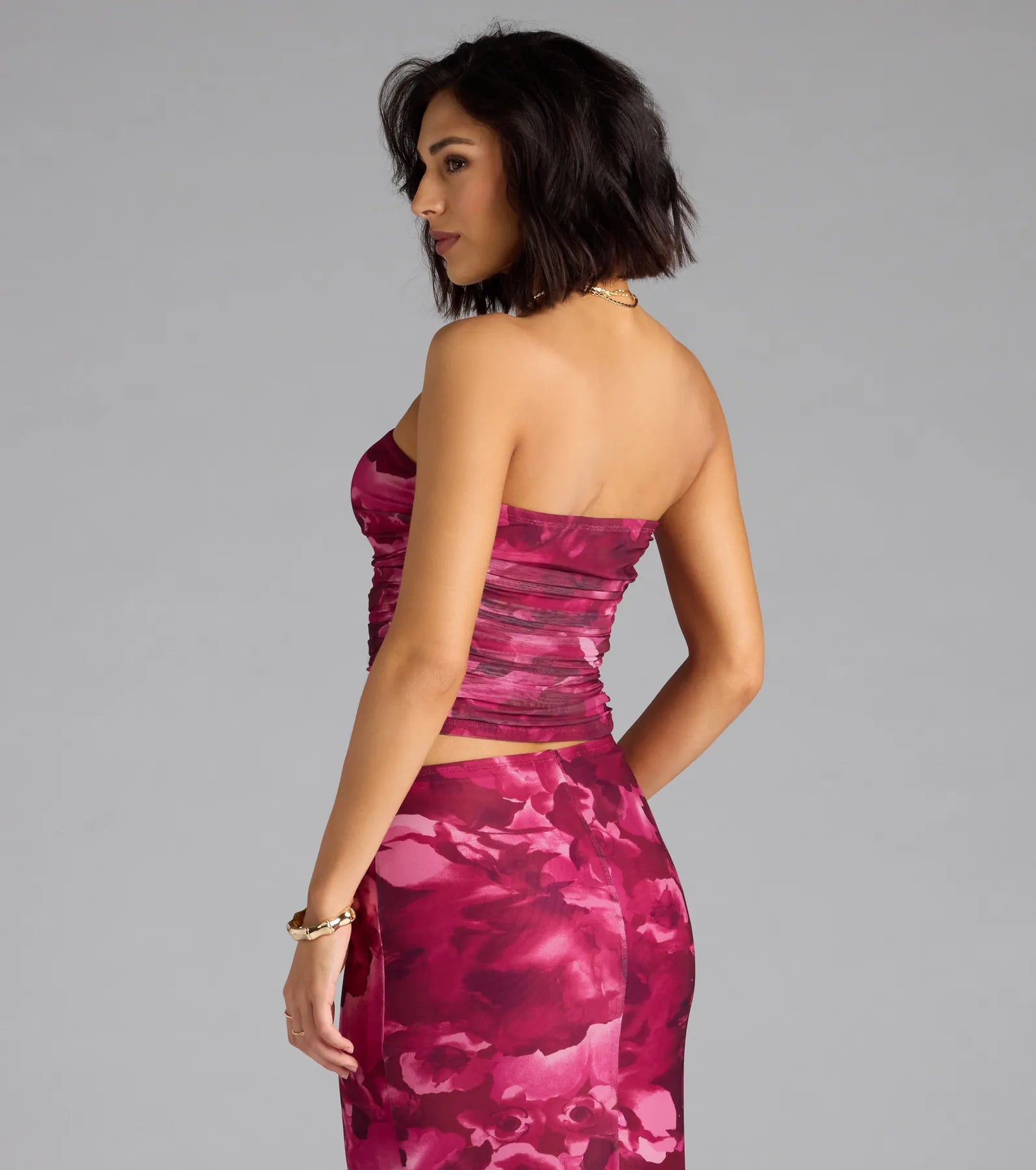 Sultry Bloom Floral Mesh Tube Top - Image 2