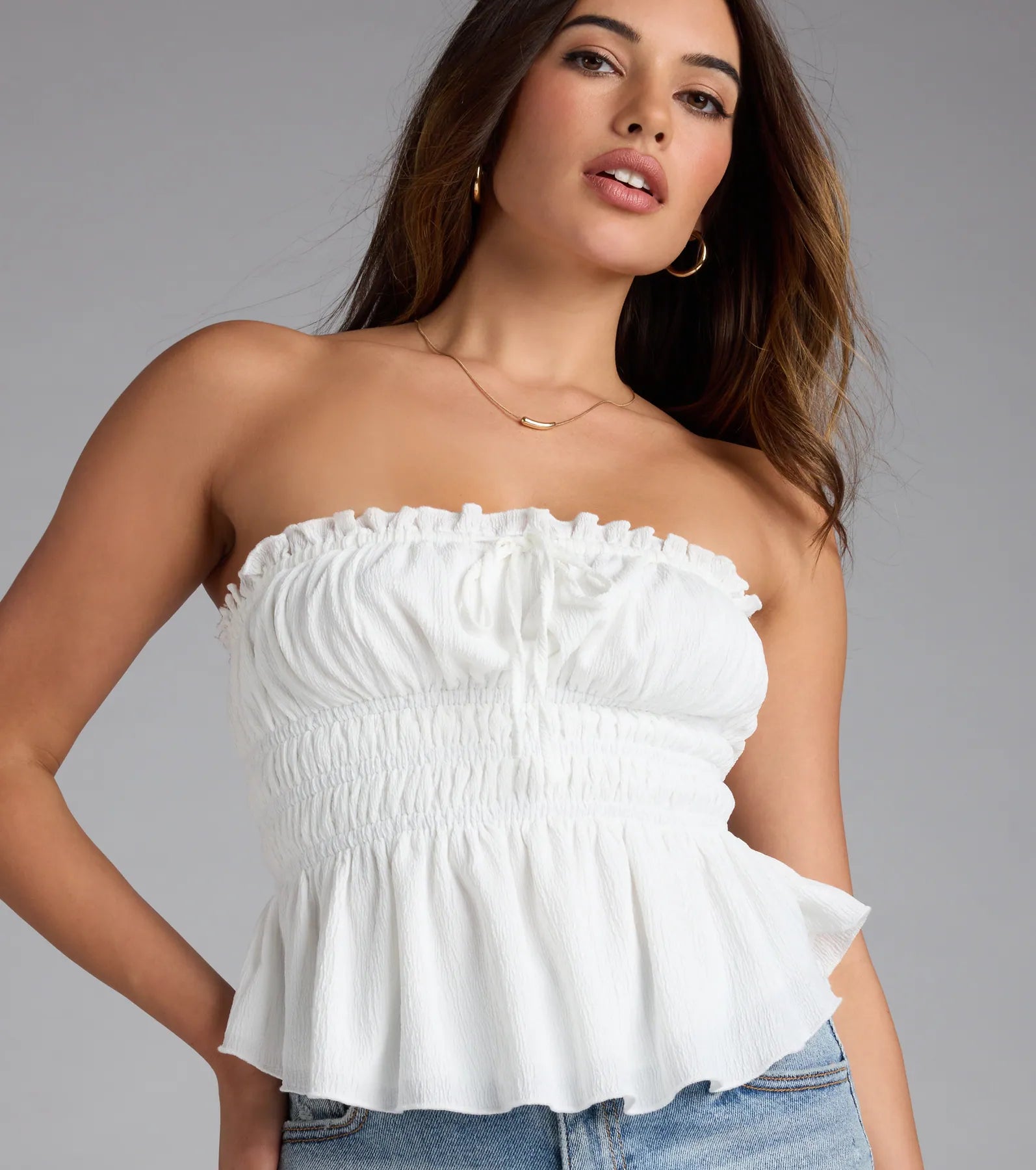 Sweet Fantasy Crepe Peplum Tube Top - Image 4