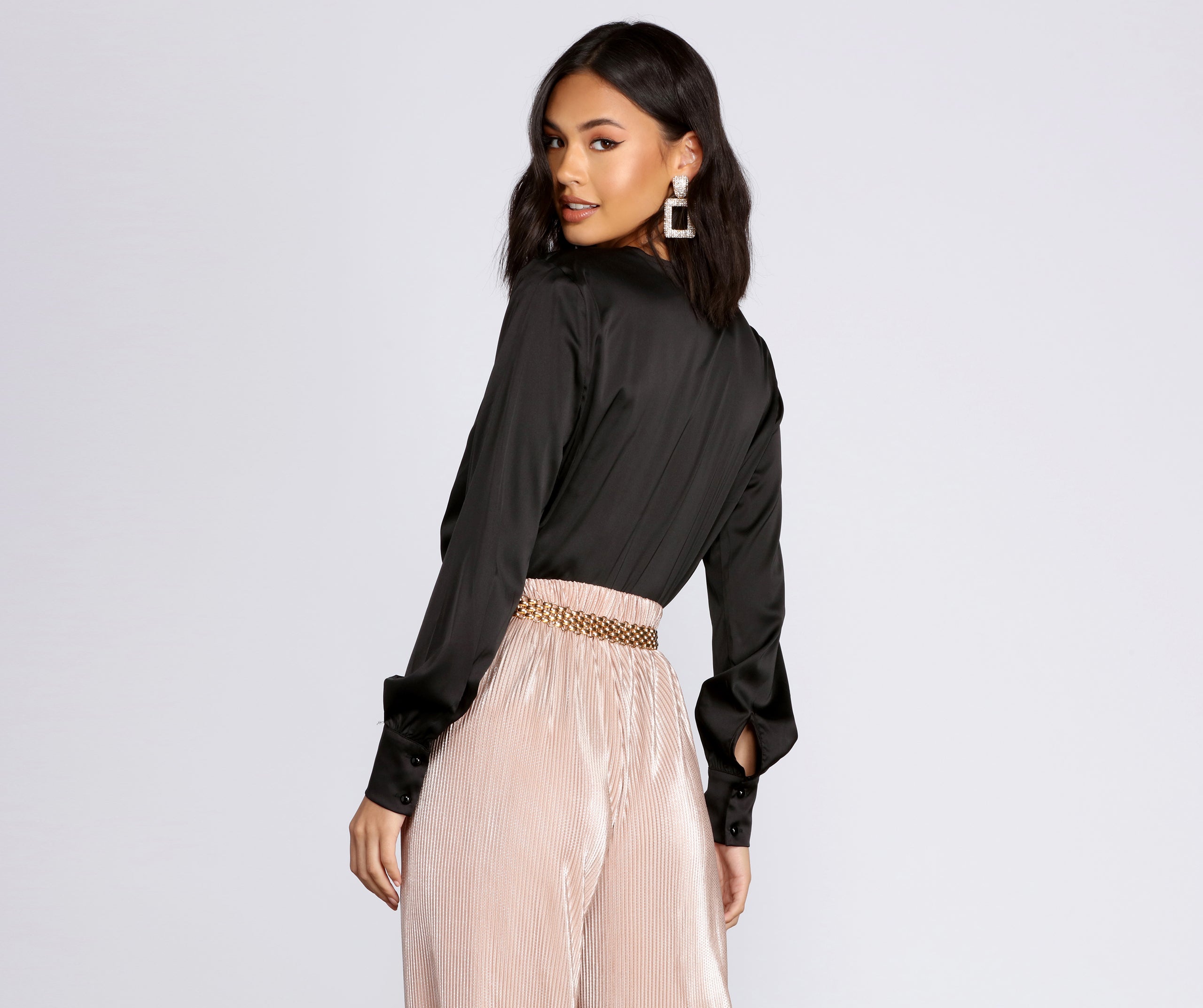 Satin Chic Wrap Front Bodysuit - Image 7