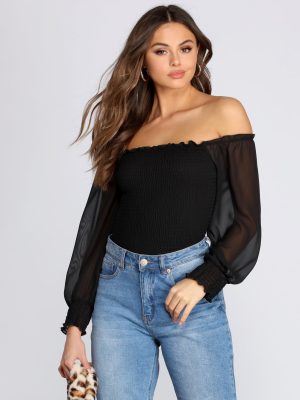 Chiffon Smocked Off The Shoulder Top