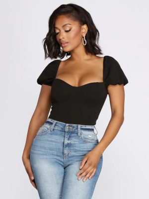 Crepe Puff Sleeve Bodysuit