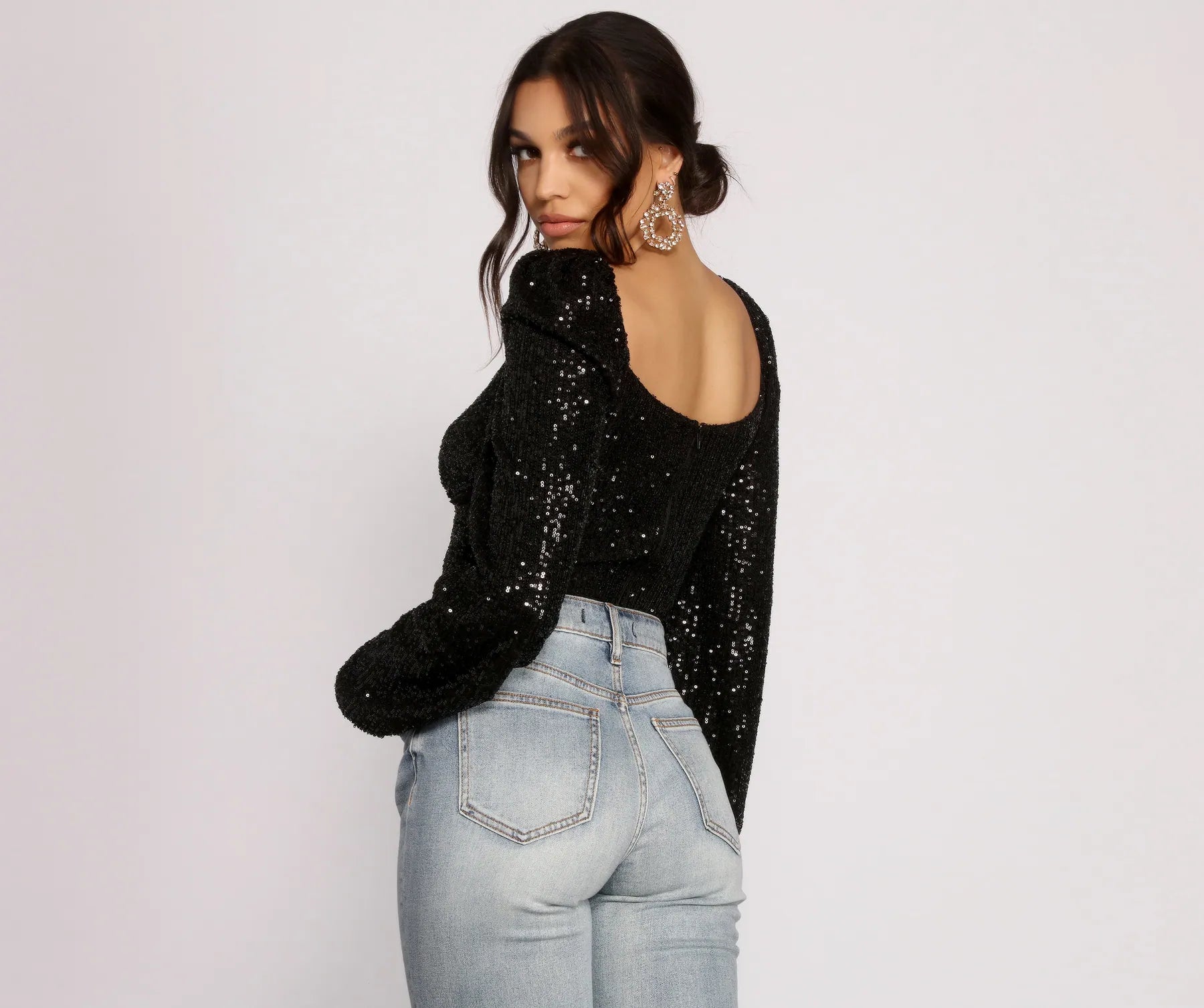 All that Glow Puff Sleeve Sequin Bodysuit - Image 7