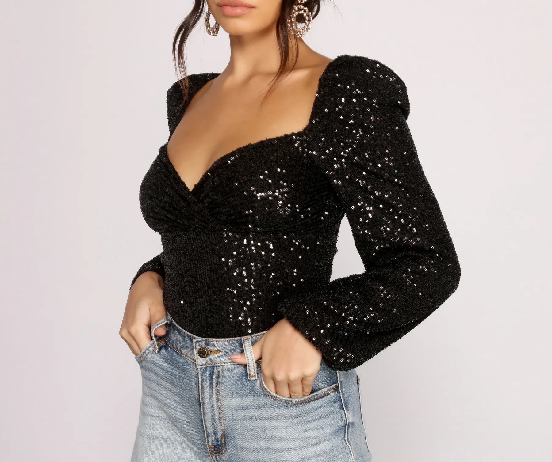 All that Glow Puff Sleeve Sequin Bodysuit - Image 8