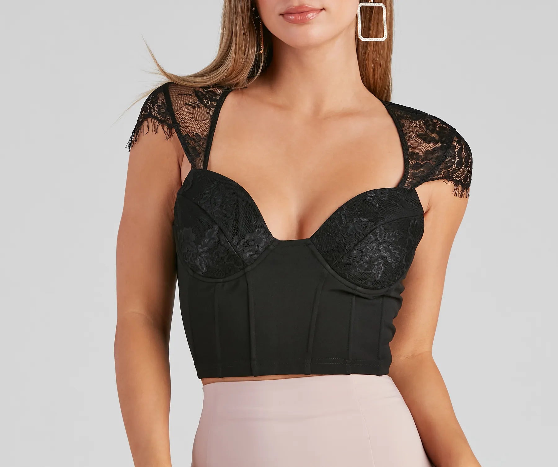 Sultry In Lace Cap Sleeve Bustier - Image 4