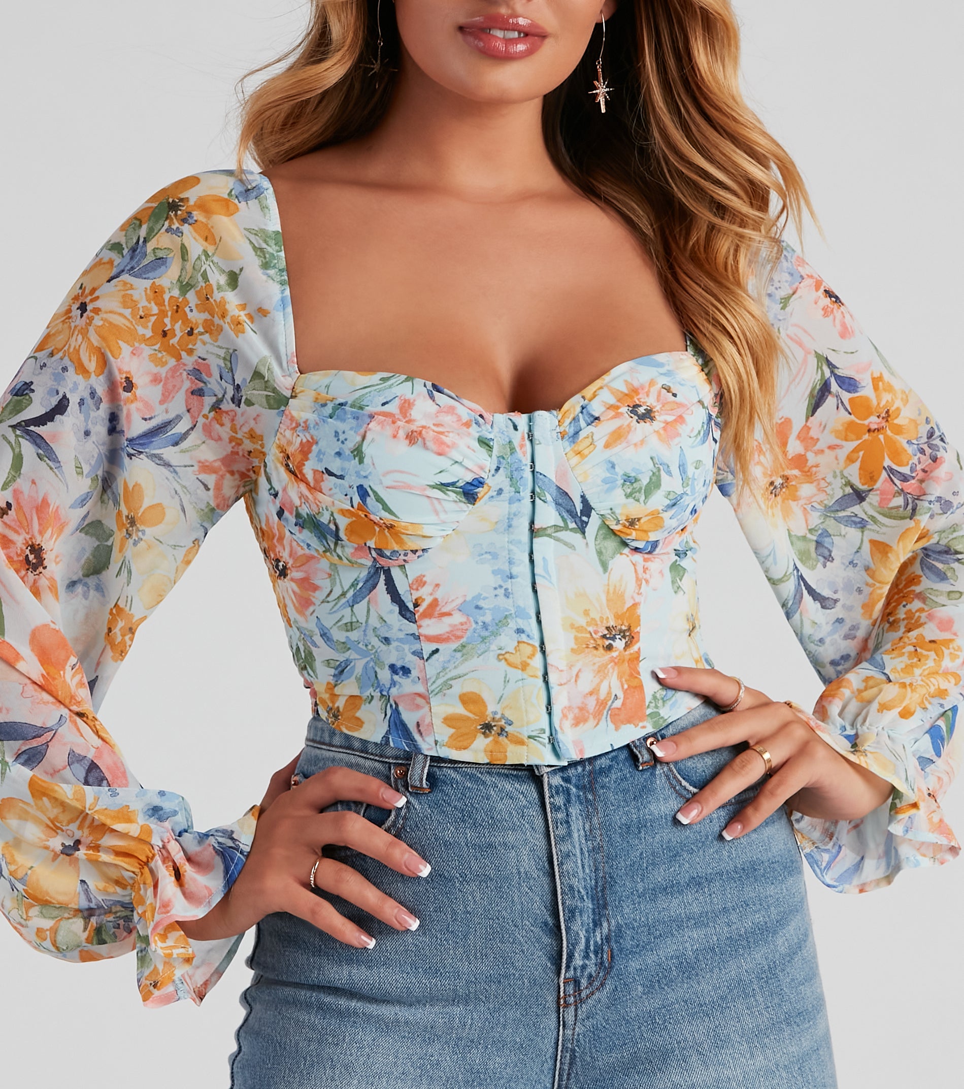 Tropic Ready Floral Chiffon Corset - Image 4