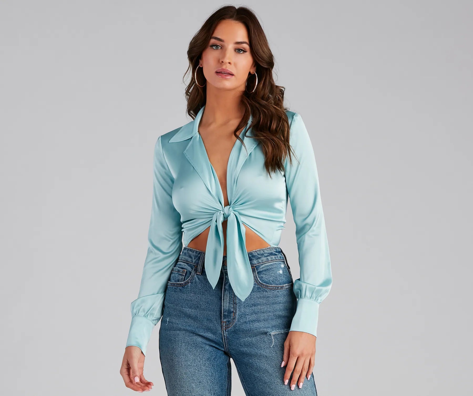 Satin Chic Tie-Front Bodysuit - Image 16