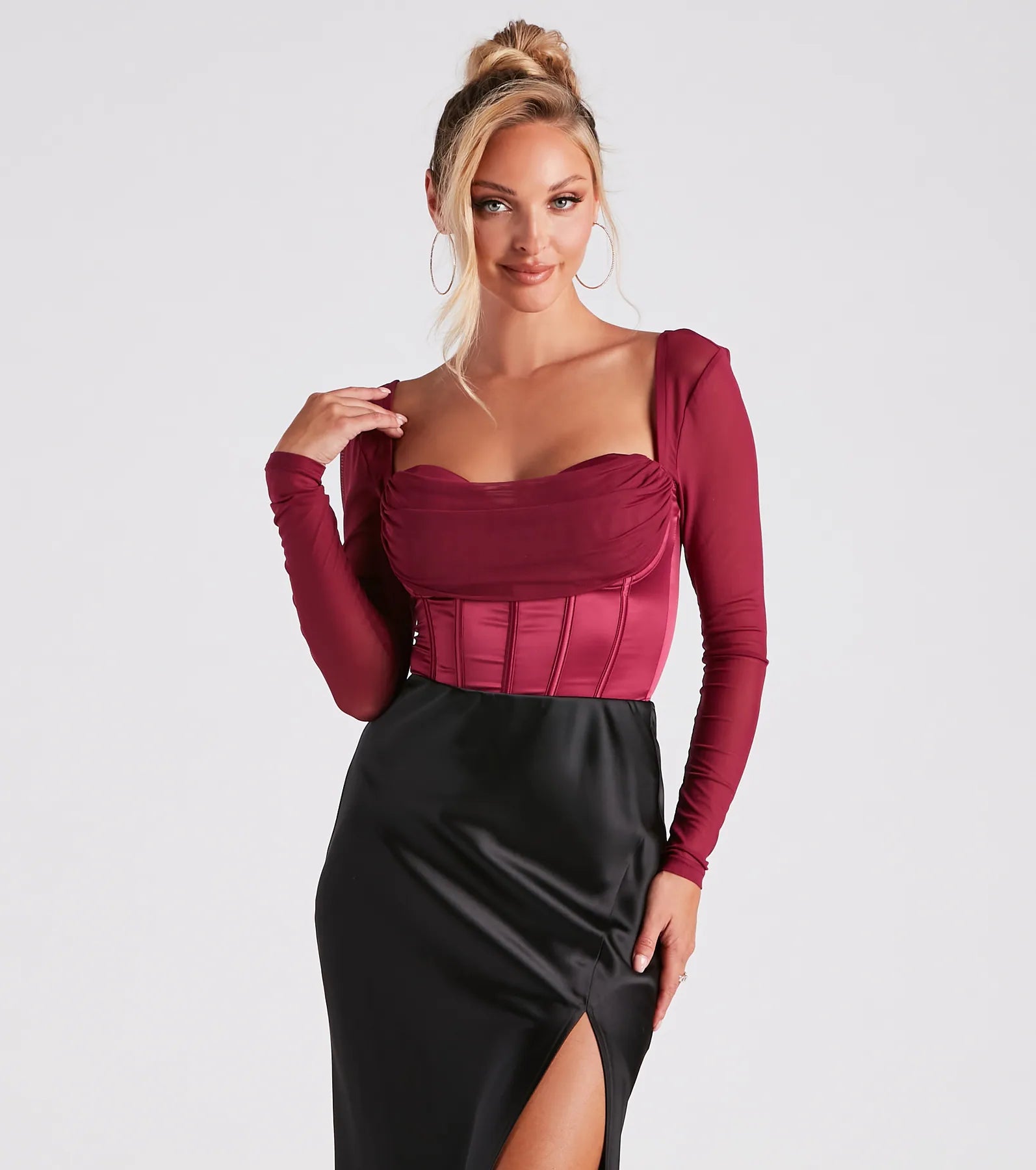 Sultry Swoon Satin Mesh Corset - Image 9