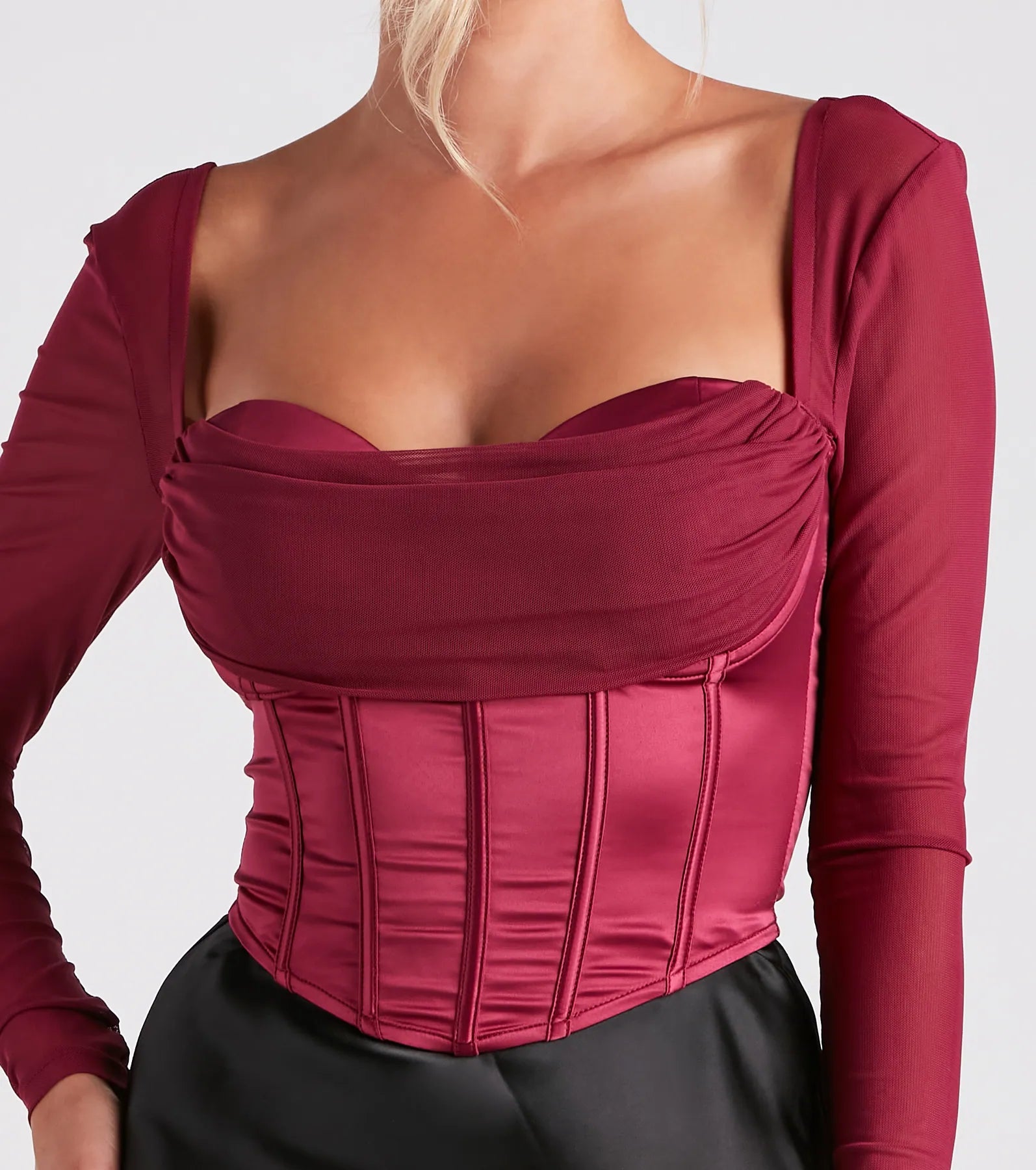 Sultry Swoon Satin Mesh Corset - Image 12