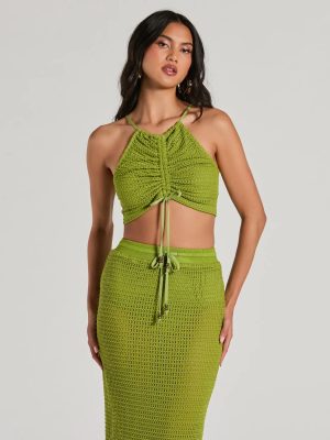 Sunny Chic Halter Ruched Crochet Crop Top