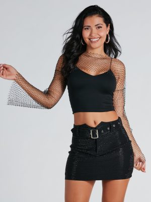 Dazzling Personality Rhinestone Fishnet Topper