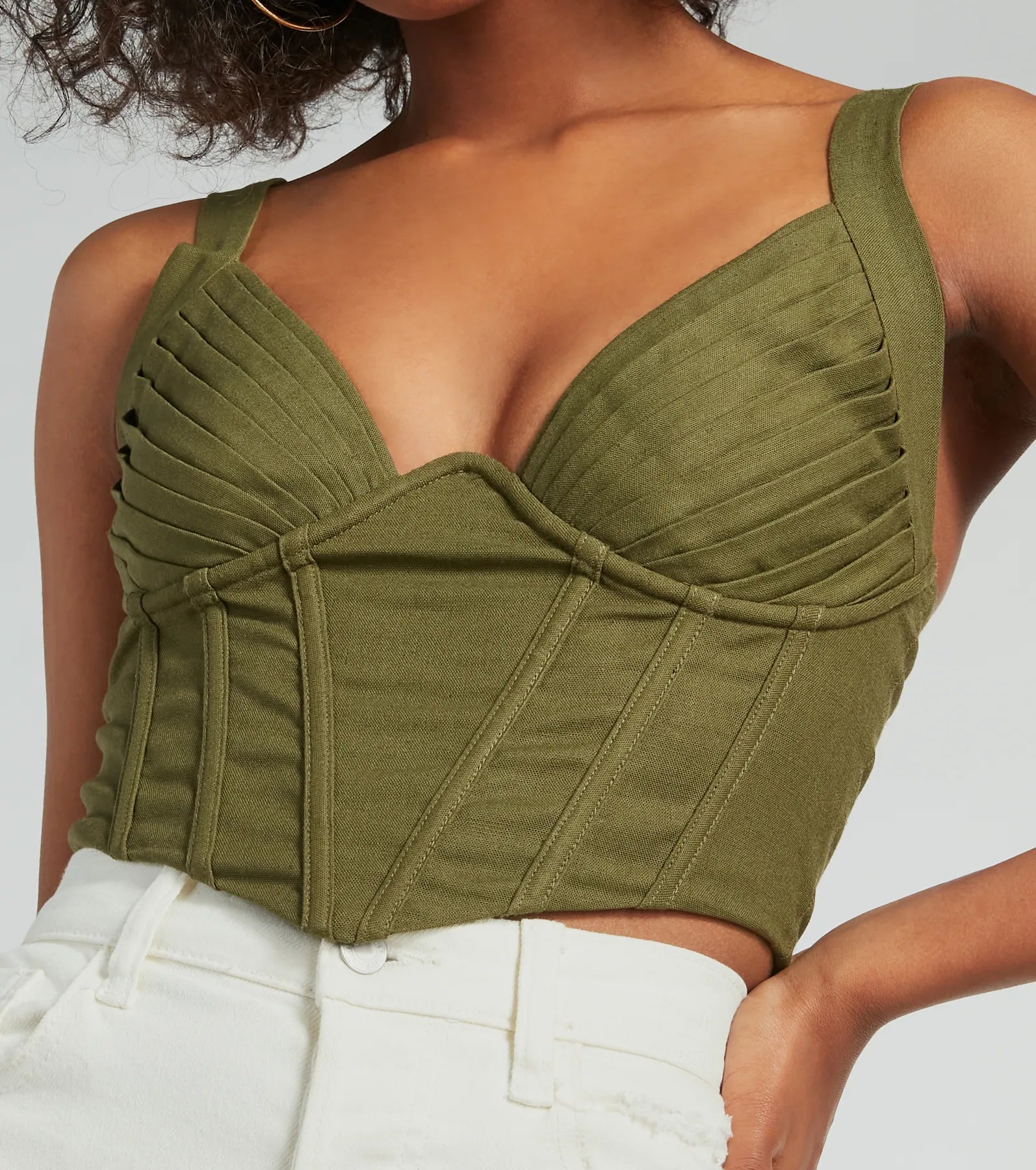 Everyday Allure Plunging Linen Corset Top - Image 4