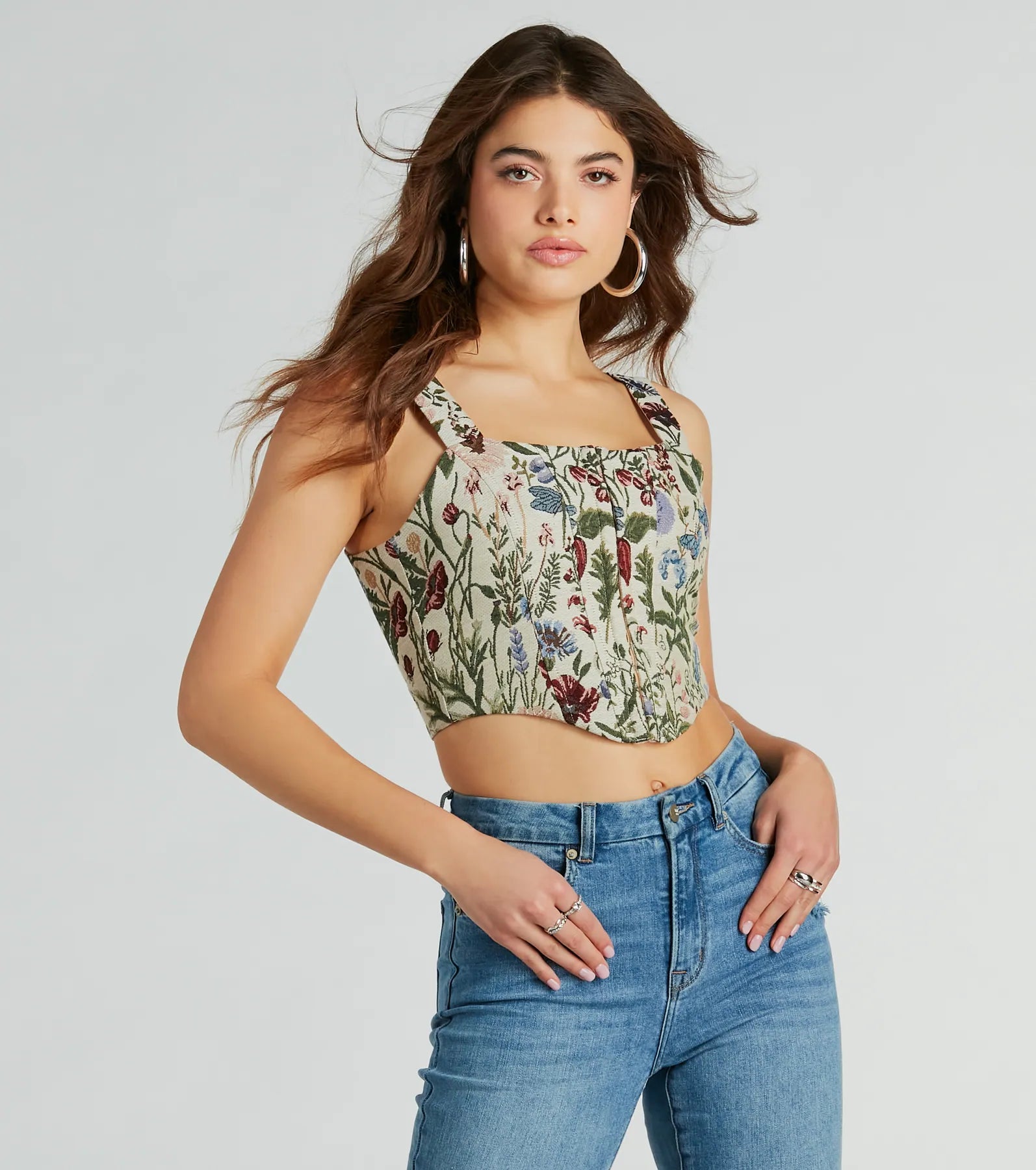 Garden Fantasy Floral Lace-Up Corset Top - Image 9