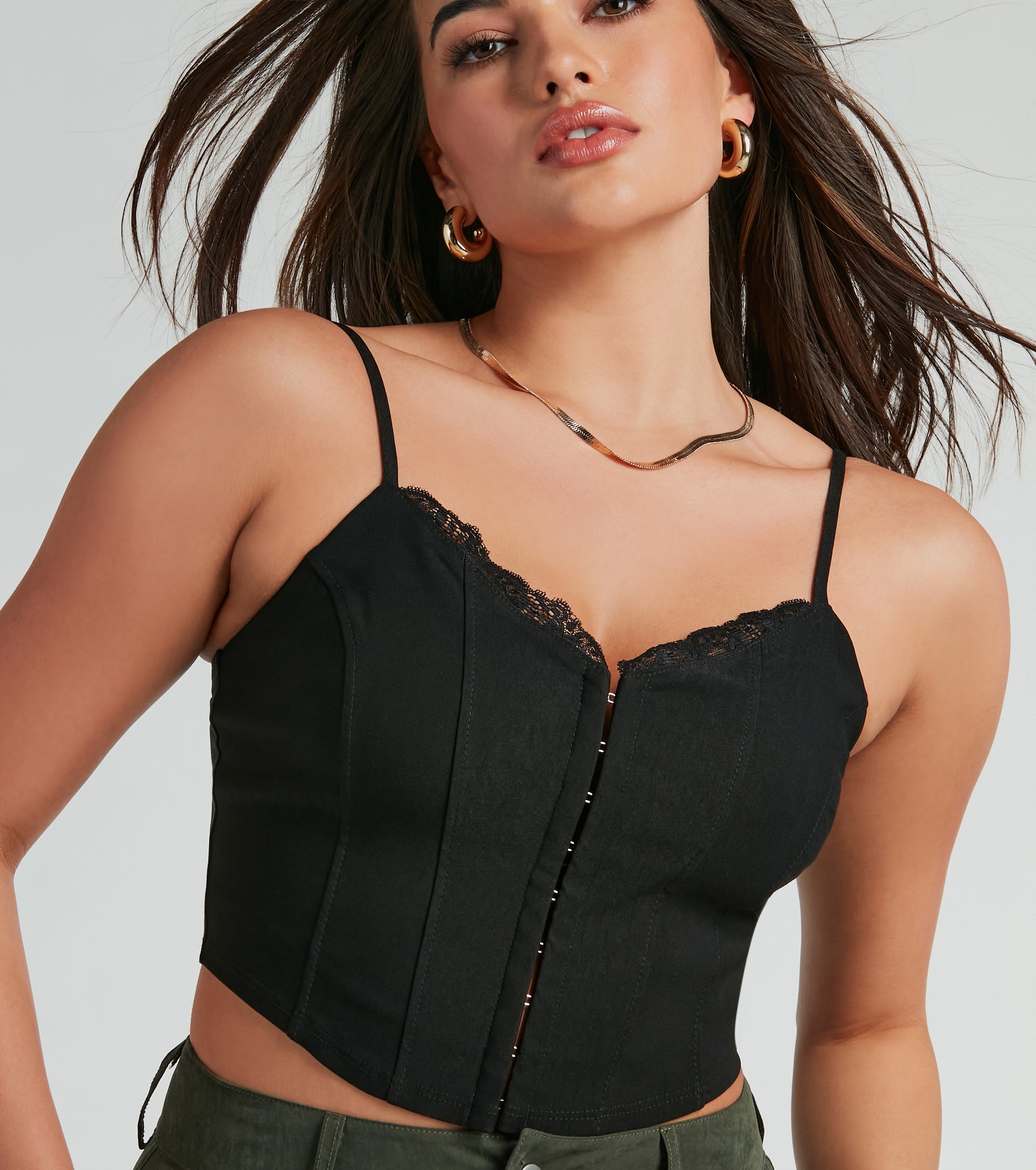 Sweet Stunner Lace V-Neck Woven Corset Top - Image 3