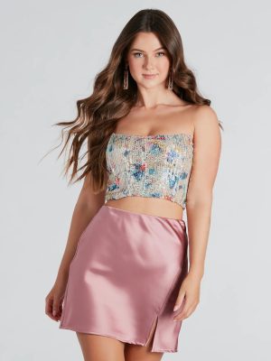 Artistic Beauty Sequin Abstract Print Corset Top