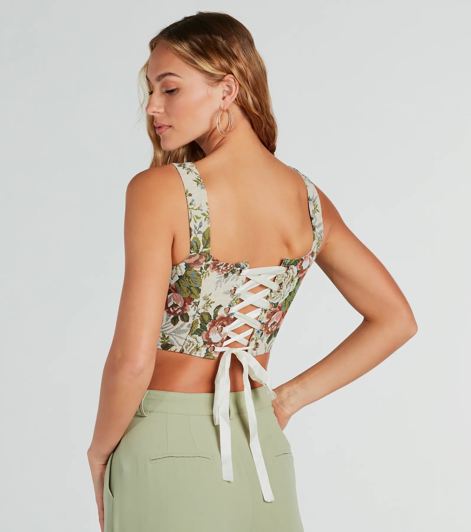 Enchanting Jacquard Lace-Up Corset Top - Image 2