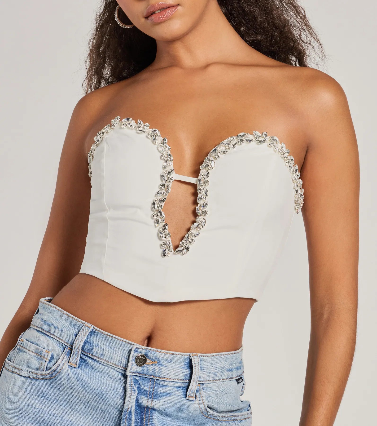 Midnight Romance Strapless Rhinestone Gem Corset Top - Image 4