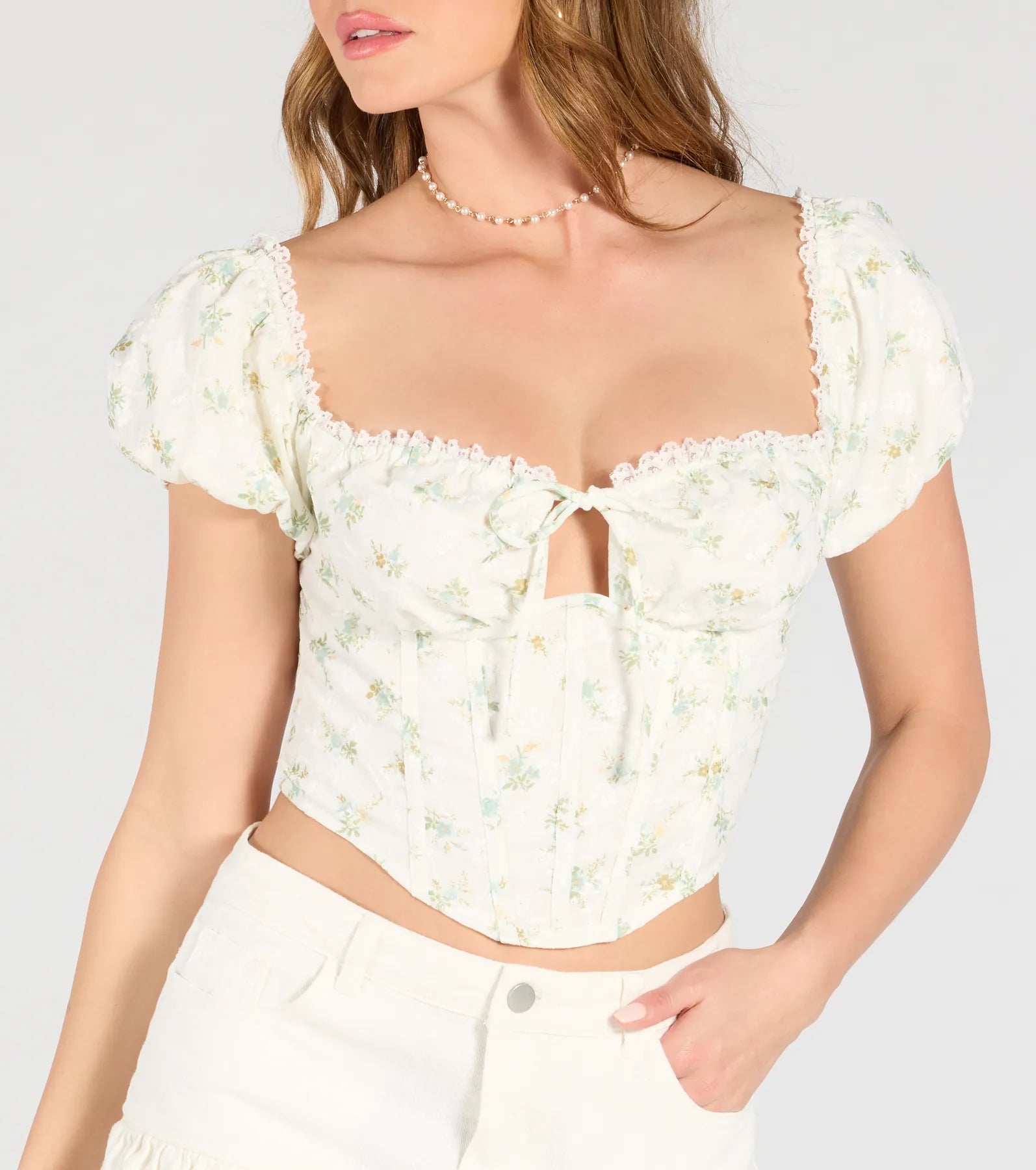 Sweet Days Floral Eyelet Lace-Up Bustier - Image 4