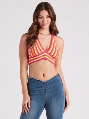 Desert Heat Crochet Striped Crop Top