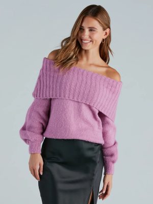 Flirty And Cool Off-The-Shoulder Sweater Top