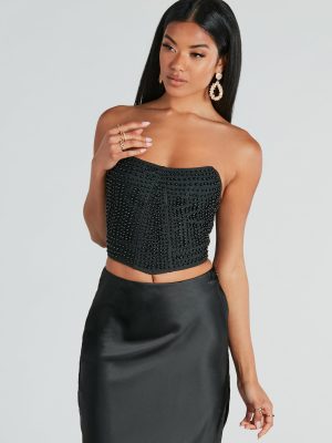 Utterly Radiant Faux Pearl Bandage Crop Top
