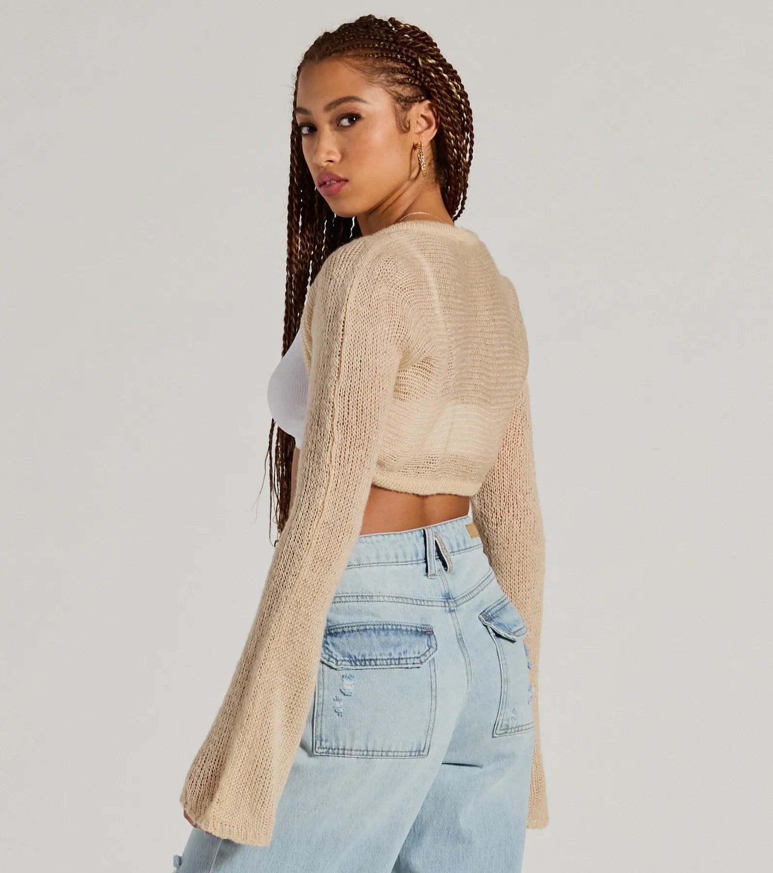 Snuggly Style Long Sleeve Fuzzy Knit Bolero - Image 2
