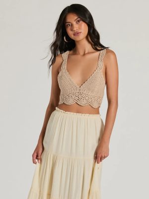 Sunset Serenity V-Neck Crochet Crop Top