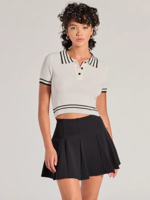 Cute Status Striped Polo Crop Top